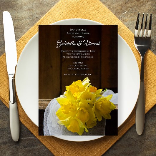 Invitation Daffodils rustiques Dîner de répétition Mariage de