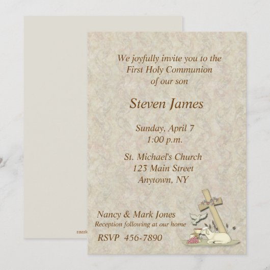 Invitation d'agneau de première communion (Devant / Derrière)