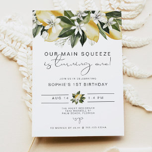 Invitation DAHLIA Aquarelle mignonne Citron premier anniversa