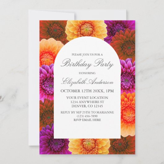 Invitation Dahlia Automne Floral Anniversaire (Devant)