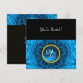 Invitation DAHLIA BLEU, AQUAMARINE, noir jaune vif (Devant / Derrière)