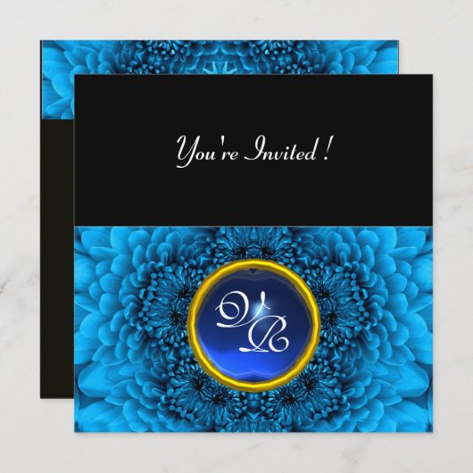 Invitation DAHLIA BLEU, SAPPHIRE, jaune vif (Devant / Derrière)