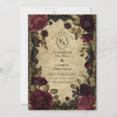 Invitation Dahlia bordeaux et romance baroque or (Devant)