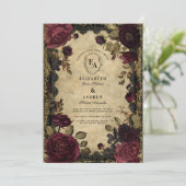 Invitation Dahlia bordeaux et romance baroque or (Debout devant)