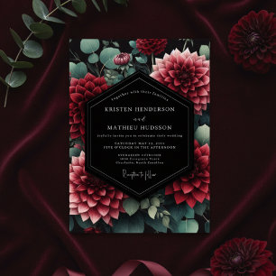 Invitation Dahlia Botanique Rouge Profond pour Mariage