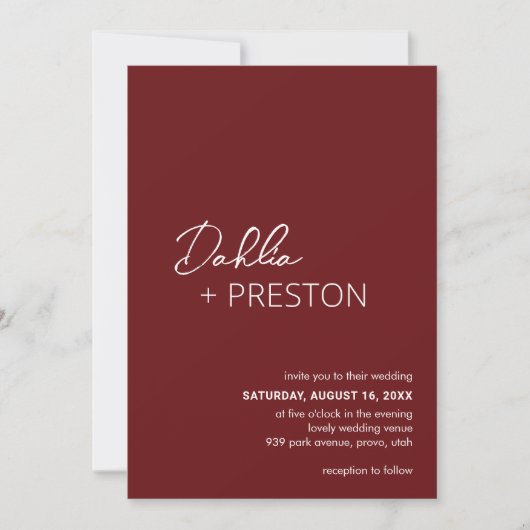 Invitation Dahlia Burgundy Contemporain Mariage moderne (Devant)