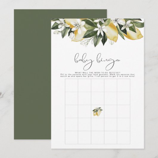 Invitation DAHLIA Citron Baby shower Fruit Bingo Jeu (Devant / Derrière)