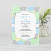 Invitation Dahlia fleurit neutre baby shower bleu menthe gris (Debout devant)