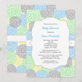 Invitation Dahlia fleurit neutre baby shower bleu menthe gris (Devant / Derrière)