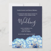 Invitation Dahlia fleurs bleu marine blanc roux rose mariage (Devant)