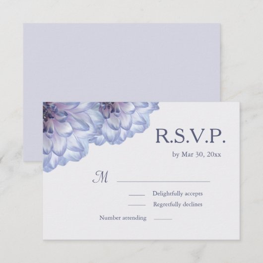 Invitation Dahlia fleurs lilas bleu gris mariage floral RSVP (Devant / Derrière)