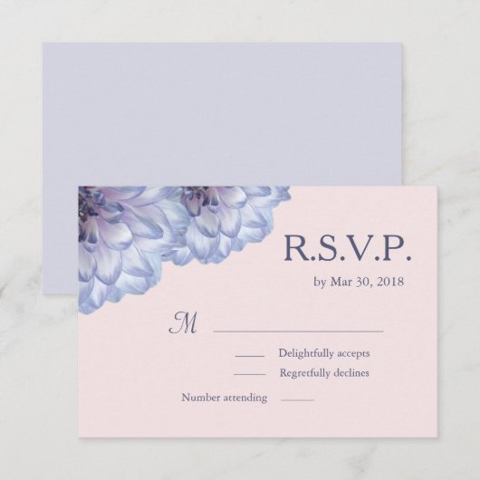 Invitation Dahlia fleurs lilas bleu rose floral mariage RSVP (Devant / Derrière)