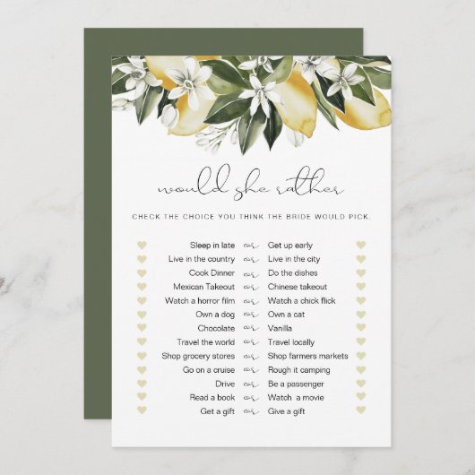 Invitation DAHLIA Lemon Voudrait Elle Plutôt Jeu De Mariage (Devant / Derrière)