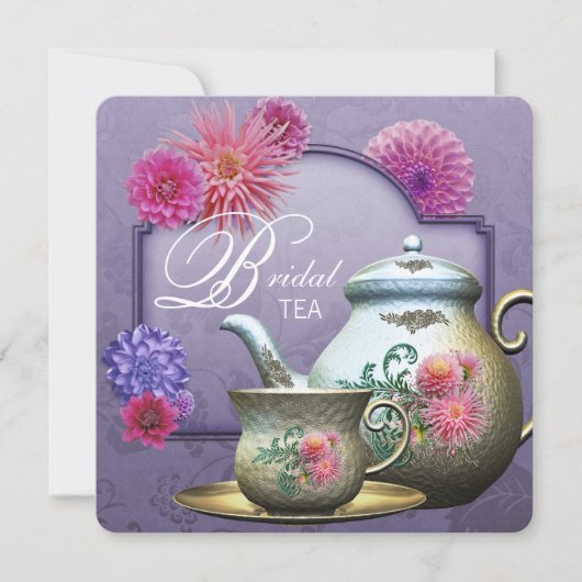 Invitation Dahlia Pink Purple Bridal Tea Douche (Devant)