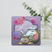 Invitation Dahlia Rose Violet Mariage Tea Shower (Debout devant)