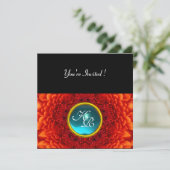 Invitation Dahlia rouge, aigue-marine, bleu vif noir jaune (Debout devant)