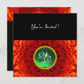 Invitation Dahlia rouge, jade, vert brillant noir jaune (Devant / Derrière)
