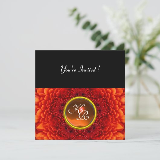 Invitation DAHLIA ROUGE, monogramme AGATE, noir jaune vif (Debout devant)