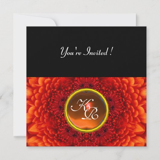Invitation DAHLIA ROUGE, monogramme AGATE, noir jaune vif (Devant)