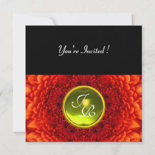 Invitation DAHLIA ROUGE, monogramme TOPAZE, noir jaune vif