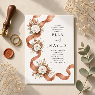 Invitation Dahlia Ruban Terracotta Mariage Floral Automne