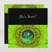 Invitation DAHLIA  VERT, JADE, vert brillant noir jaune (Devant / Derrière)