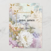 Invitation Dahlias blancs avec accents violets et bleus (Devant / Derrière)