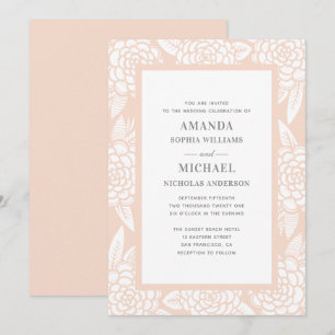 Invitation Dahlias. Fleurs de jardin roses. Mariage floral