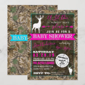 Invitation Daine de baby shower de fille de Camo de chasse (Devant / Derrière)