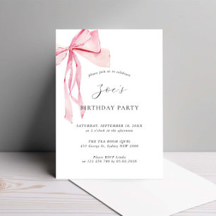 Invitation Dainty Aquarelle rose Bow fête d'anniversaire