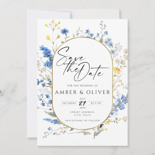 Invitation Dainty Blue Flowers Wild Floral Boho Enregistrer L (Devant)