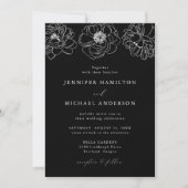 Invitation Dainty Floral noir et blanc Mariage (Devant)