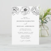 Invitation Dainty Floral noir et blanc Mariage (Debout devant)