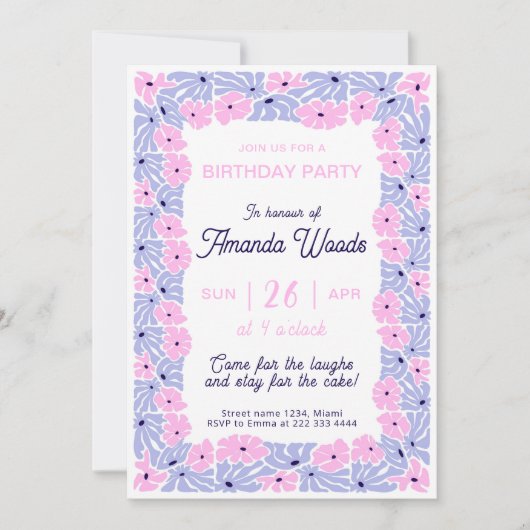 Invitation Dainty Floral Pattern Anniversaire Célébration (Devant)