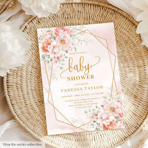 Invitation Dainty pastel rose floral fille baby showers invit