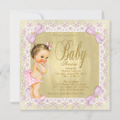 Invitation Dainty Pink Gold Foil Bow Lace Girl Baby shower (Dos)