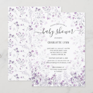 Invitation Dainty Purple Aquarelle Fleurs Filles Baby shower