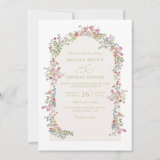 Invitation Dainty romantic floral arch QR Code Wedding (Devant)