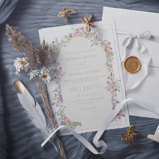 Invitation Dainty romantic floral arch QR Code Wedding
