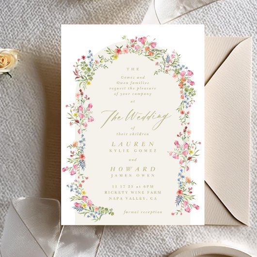 Invitation dainty romantique arc fleurie jardin de printemps 