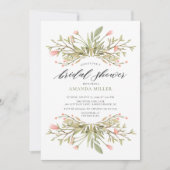 Invitation Dainty Rose Floral & Fête des mariées verte (Devant)