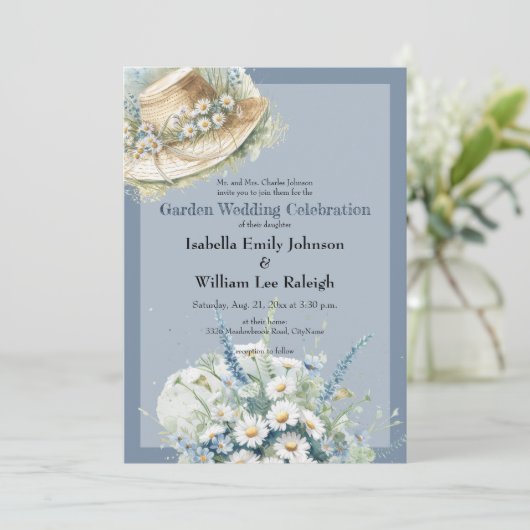 Invitation Daisées & Blue Denim Rustic Mariage (Debout devant)