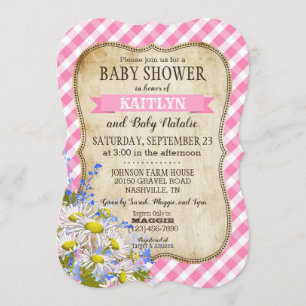 Invitation Daisées de pays Baby shower de En vichy de contrôl