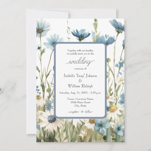 Invitation Daisées & Faded Denim Mariage campagnard Invitatio (Devant)