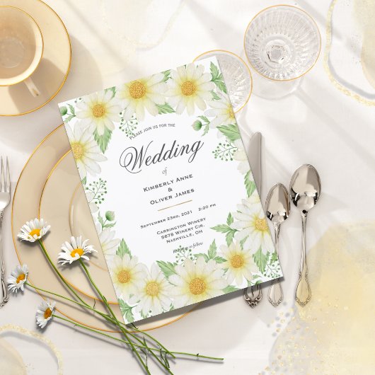 Invitation Daisies Aquarelle Blanc Floral Moderne Mariage Inv