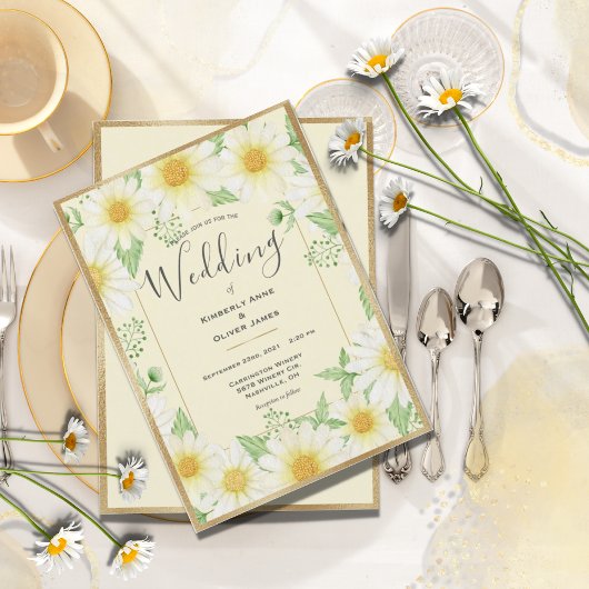 Invitation Daisies Aquarelle Floral Moderne Mariage Invitati