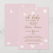 Invitation Daisies Blush Rose Oh Baby Girl Douche (Devant / Derrière)