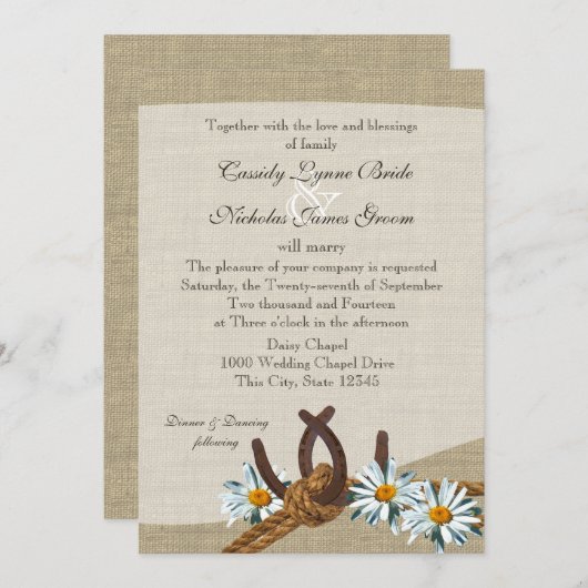 Invitation Daisies de l'Ouest et fer à cheval (Devant / Derrière)