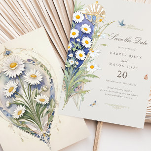 Invitation Daisies Enregistrer la date Golden Elegance