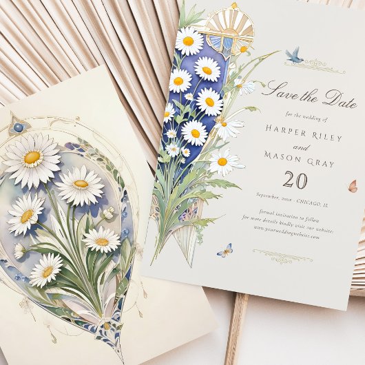 Invitation Daisies Enregistrer la date Golden Elegance